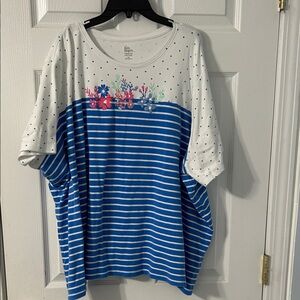 Kim Rogers Light Blue Polka Dot Cotton top size  4X